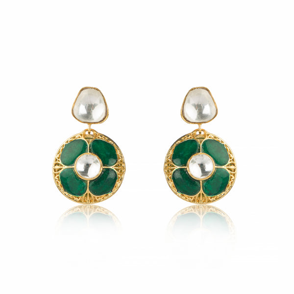 Royal Aishani Earrings with emerald and white stones in gold a case