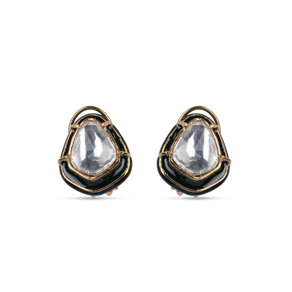 The pair of Greenstone Earrings from Vasundhara is displayed on a white background