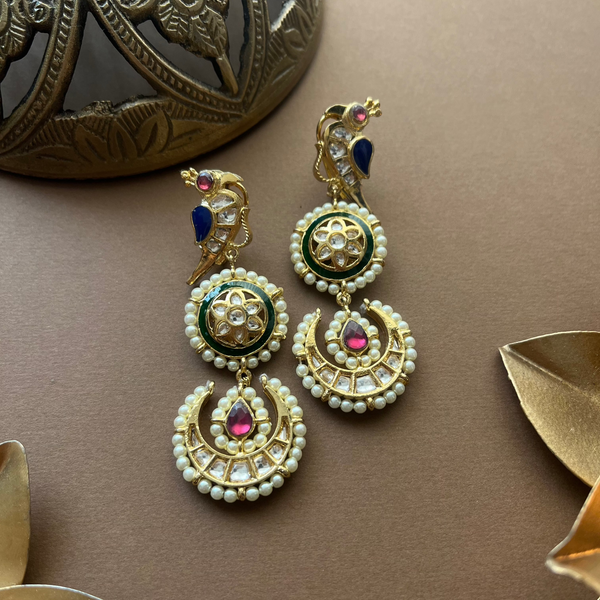 Royal Aarya Earrings is gold, white beads and colourful stones