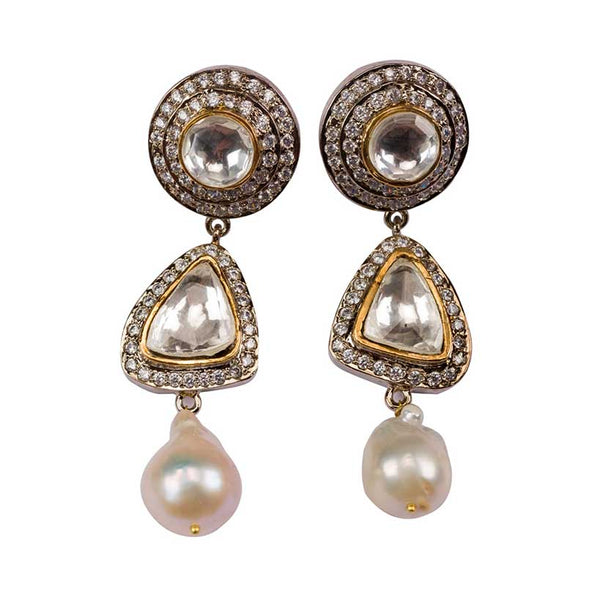 Kundan Earrings With Diamantes And Pearl Drop is displayed in the picture